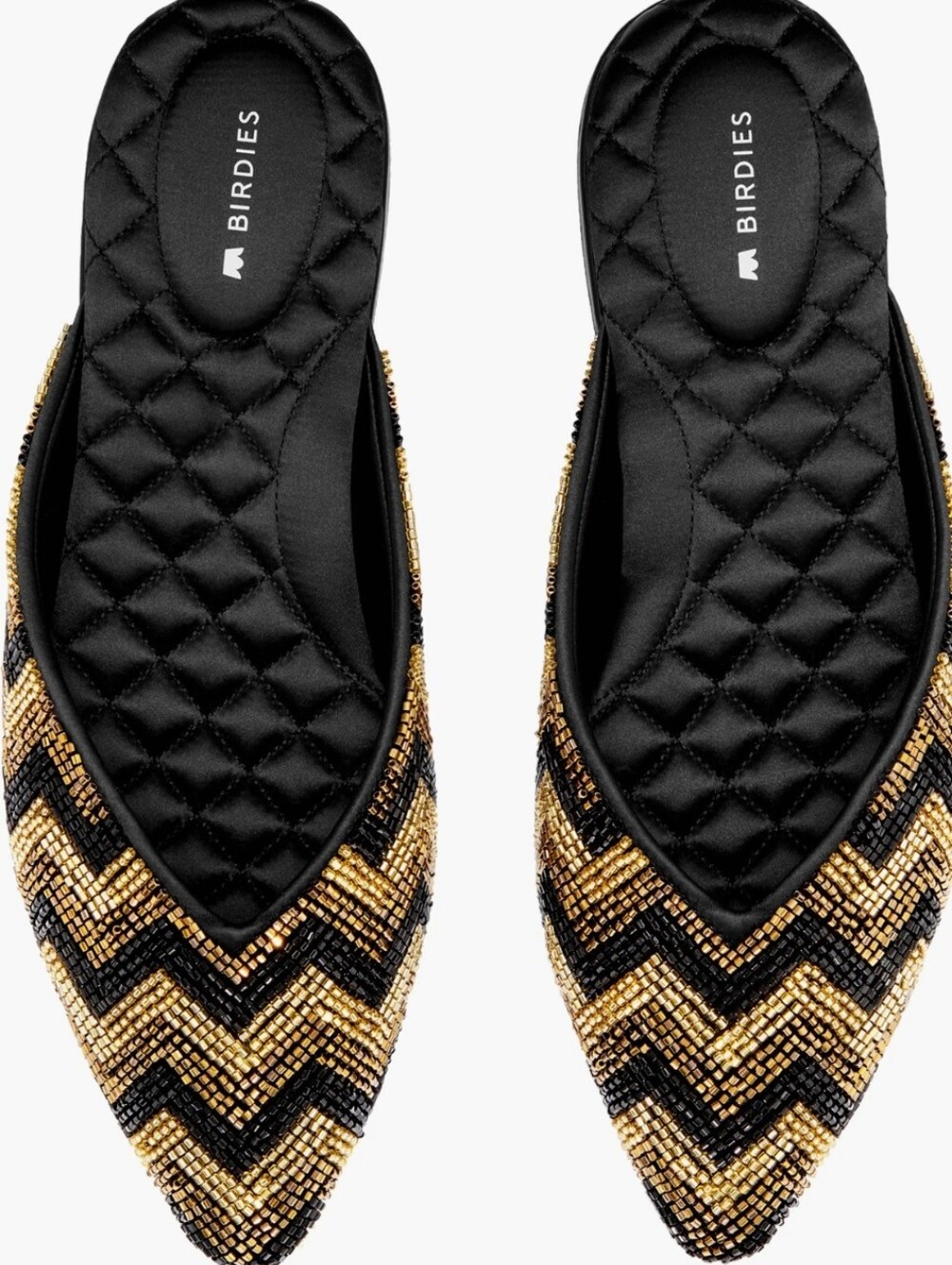 BIRDIES Shoes The SWAN Mules Deco Chevron Metallic Gold Bronze Black Size 8